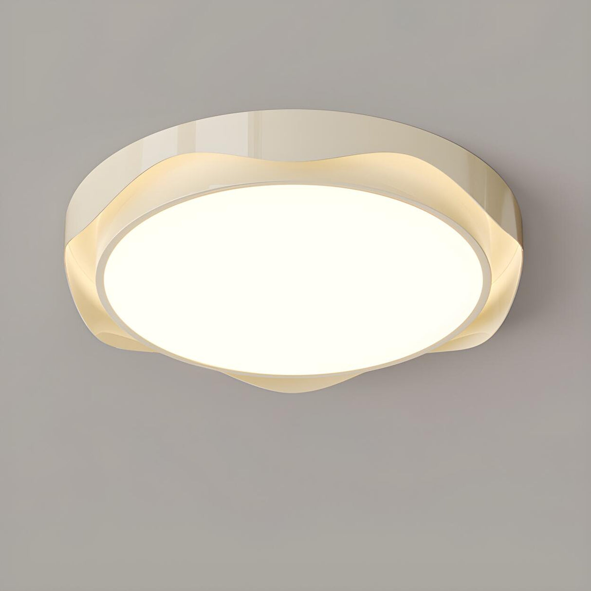 Bedroom Milk Cocoa Resin Round Wave Flush Mount Light Image - 2