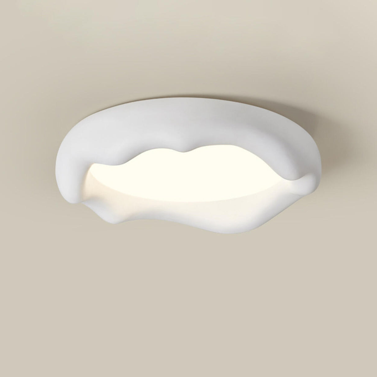 Bedroom Milk Coffee Wave Round Flush-Mount Ceiling Lamp Image - 12