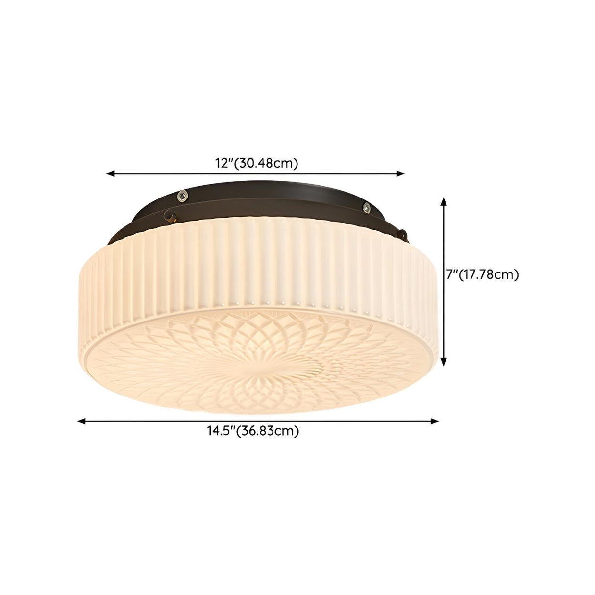 Bedroom Mini Cream Glass Drum Semi-Flush Mount Light Image - 14