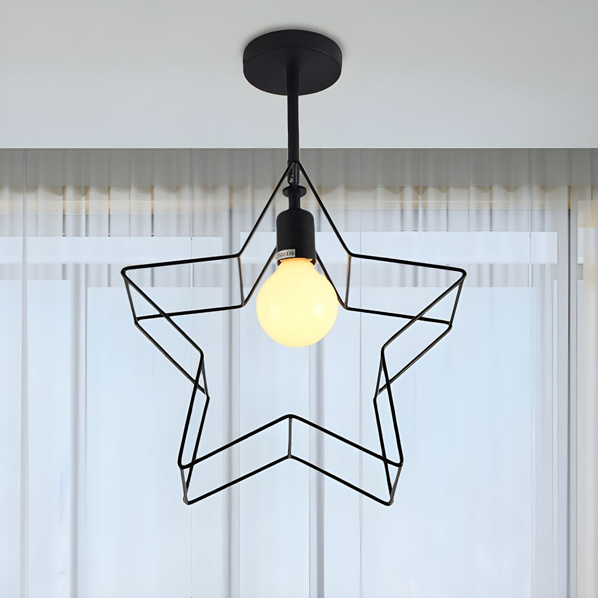 Bedroom Mini Star Frame Black Semi-Flush Mount Light Image - 2