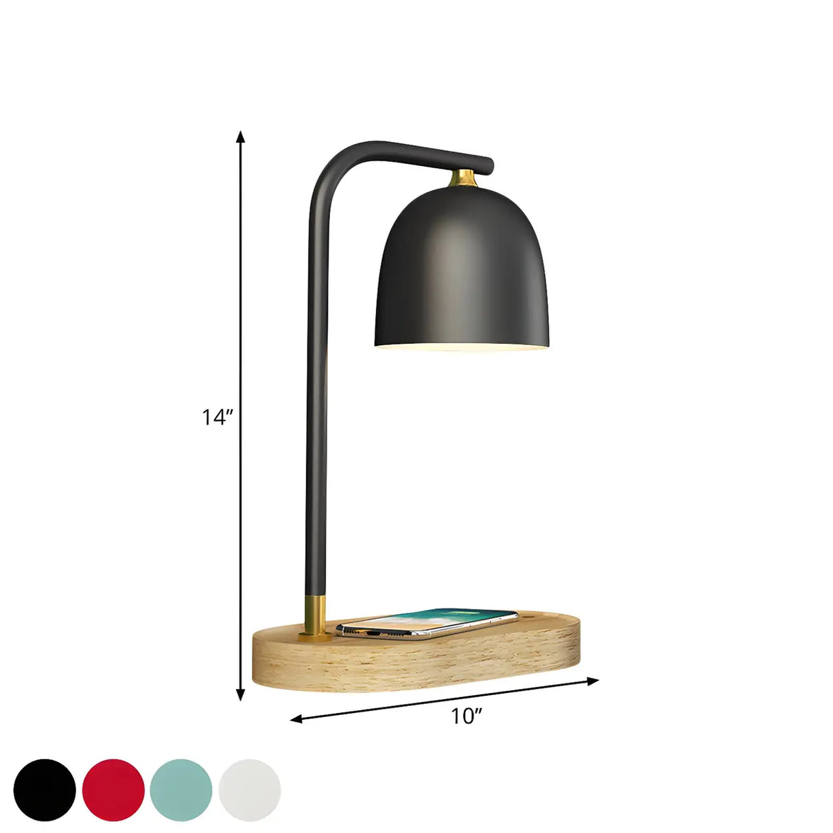 Bedroom Minimalist Black Dome Wooden Base Table Lamp 