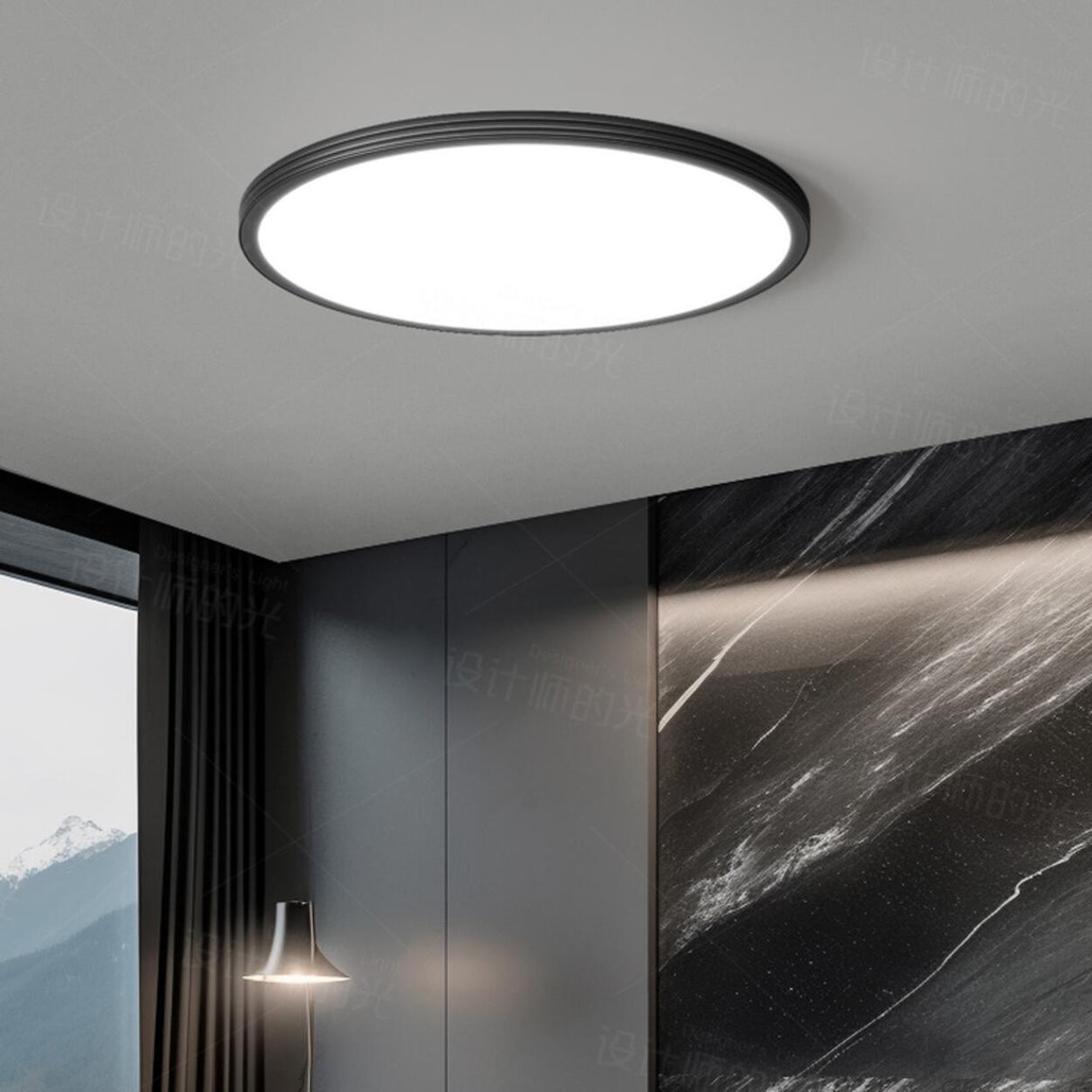 Bedroom Minimalist Black Round LED Flush Mount Light Image - 1