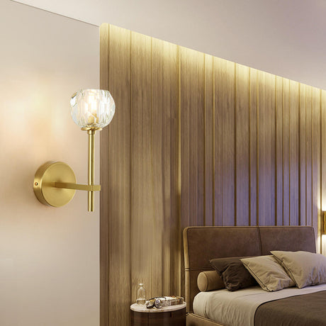 Bedroom Minimalist Gold Faceted Globe Wall Sconce Image - 1