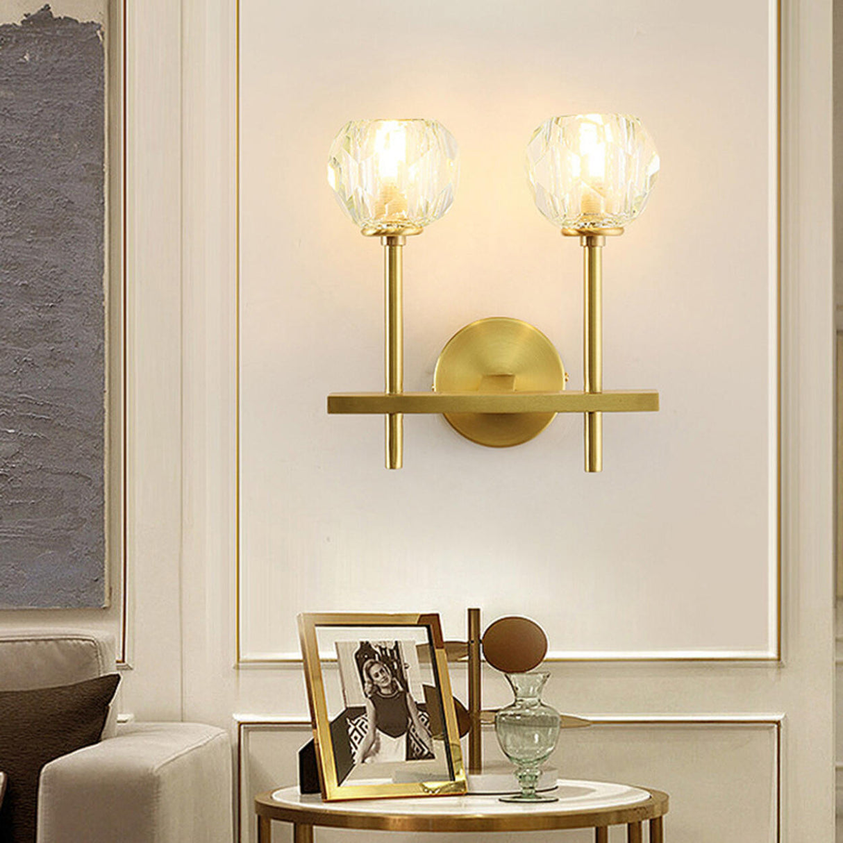 Bedroom Minimalist Gold Faceted Globe Wall Sconce Image - 21