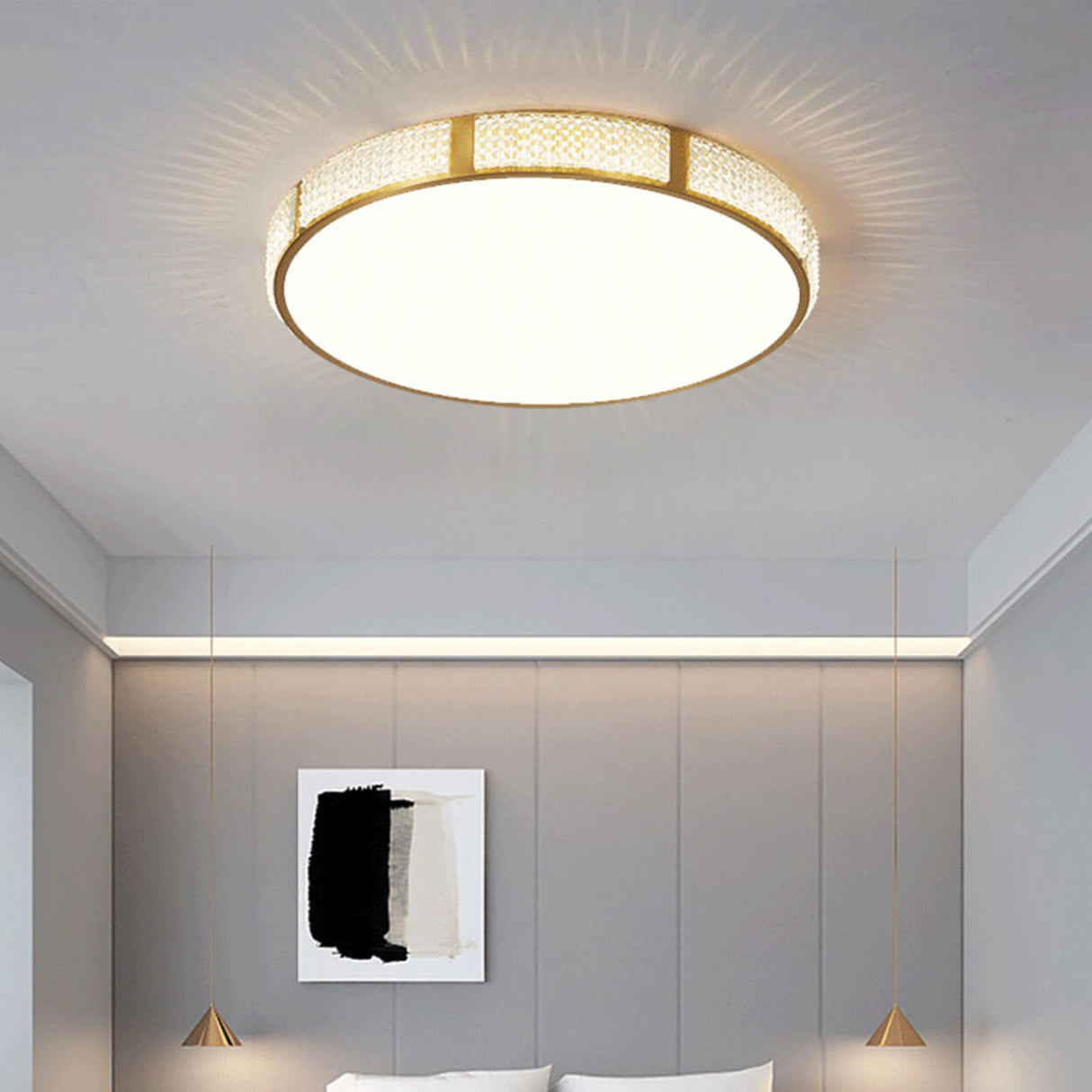 Bedroom Minimalist Gold Round Flush Mount Ceiling Light Image - 1