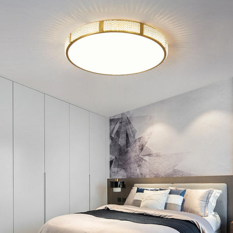 Bedroom Minimalist Gold Round Flush Mount Ceiling Light Image - 2