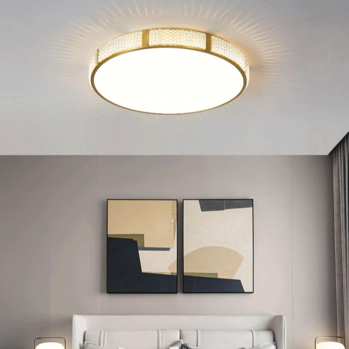 Bedroom Minimalist Gold Round Flush Mount Ceiling Light Image - 4