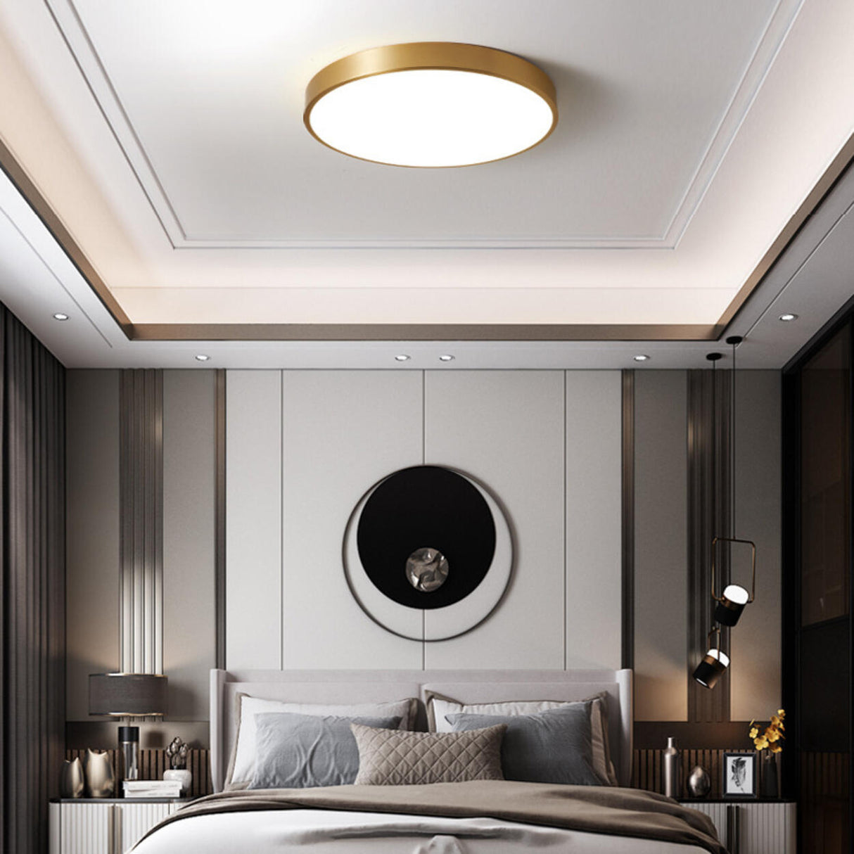 Bedroom Minimalist Golden Circle LED Flush Mount Light Image - 1