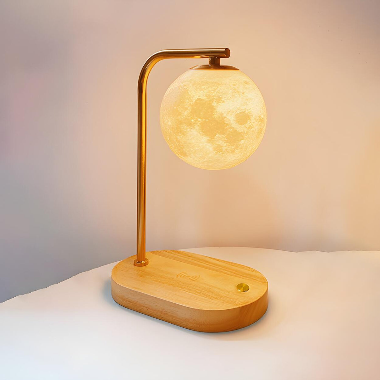 Bedroom Minimalist Moon Shade Wooden Base Table Lamp Image - 1