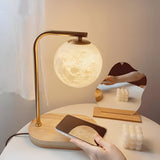 Bedroom Minimalist Moon Shade Wooden Base Table Lamp Image - 11