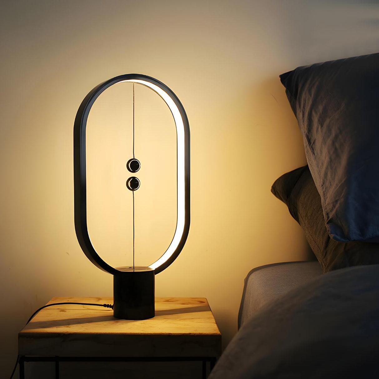 Bedroom Minimalist Oval Black Decor Night Table Lamp Image - 1