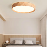 Bedroom Minimalist Round Wood LED Flush Mount Light Image - 1