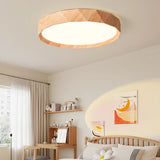 Bedroom Minimalist Round Wood LED Flush Mount Light Image - 14