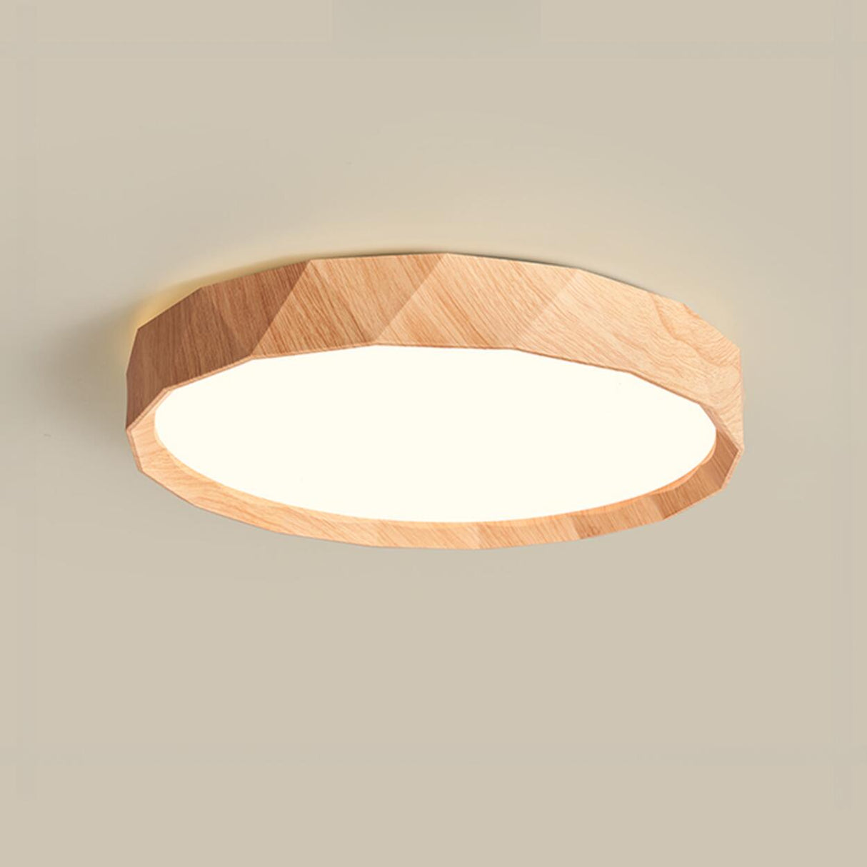 Bedroom Minimalist Round Wood LED Flush Mount Light Image - 5