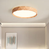 Bedroom Minimalist Round Wood LED Flush Mount Light Image - 8