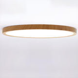 Bedroom Minimalist Round Wooden LED Flush Mount Light Image - 1