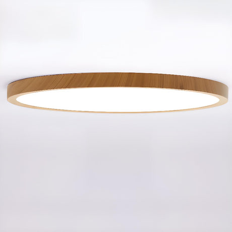 Bedroom Minimalist Round Wooden LED Flush Mount Light Image - 1