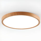 Bedroom Minimalist Round Wooden LED Flush Mount Light Image - 10