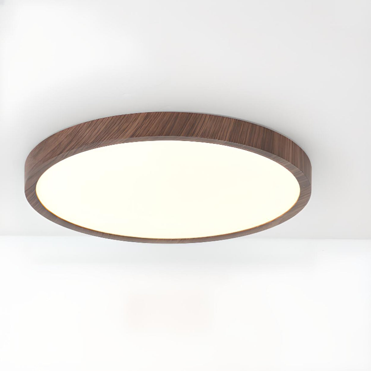 Bedroom Minimalist Round Wooden LED Flush Mount Light Image - 11