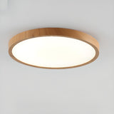 Bedroom Minimalist Round Wooden LED Flush Mount Light Image - 12