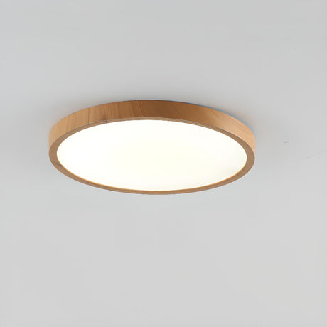 Bedroom Minimalist Round Wooden LED Flush Mount Light Image - 2