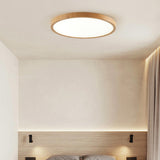 Bedroom Minimalist Round Wooden LED Flush Mount Light Image - 4