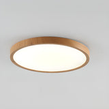 Bedroom Minimalist Round Wooden LED Flush Mount Light Image - 5