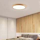 Bedroom Minimalist Round Wooden LED Flush Mount Light Image - 6