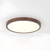 Bedroom Minimalist Round Wooden LED Flush Mount Light Image - 7