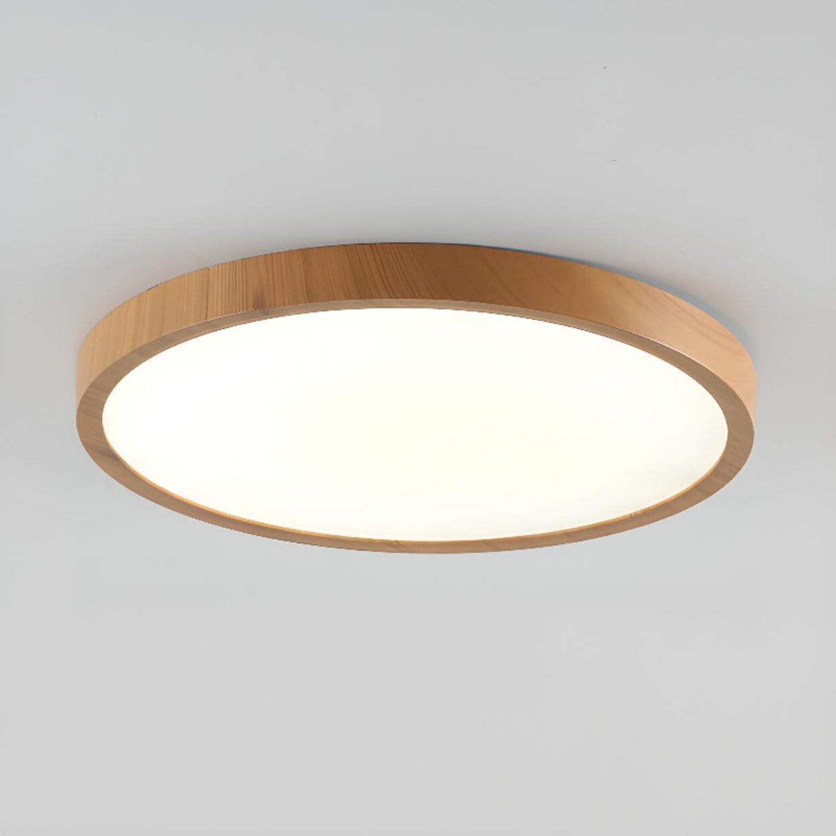 Bedroom Minimalist Round Wooden LED Flush Mount Light Image - 9