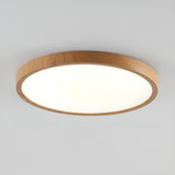 Bedroom Minimalist Round Wooden LED Flush Mount Light Image - 9