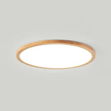 Bedroom Minimalist Slim Round Wood Flush Mount Light Image - 13