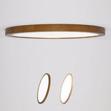 Bedroom Minimalist Slim Round Wood Flush Mount Light Image - 15