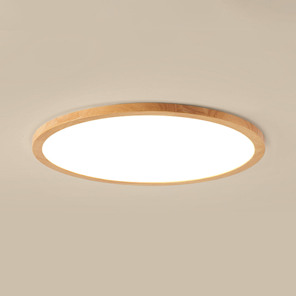 Bedroom Minimalist Slim Round Wood Flush Mount Light Image - 19