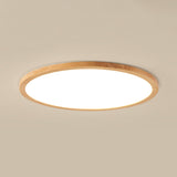 Bedroom Minimalist Slim Round Wood Flush Mount Light Image - 19