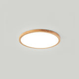 Bedroom Minimalist Slim Round Wood Flush Mount Light Image - 2