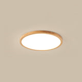 Bedroom Minimalist Slim Round Wood Flush Mount Light Image - 3