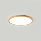 Bedroom Minimalist Slim Round Wood Flush Mount Light Image - 5