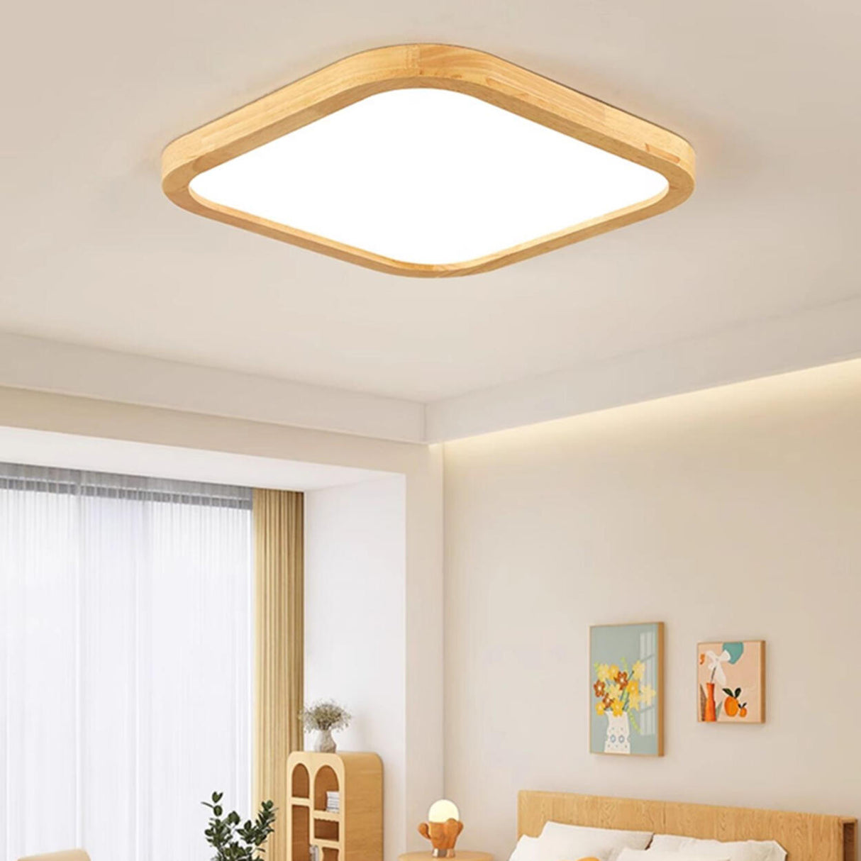 Bedroom Minimalist Slim Round Wood Flush Mount Light Image - 6