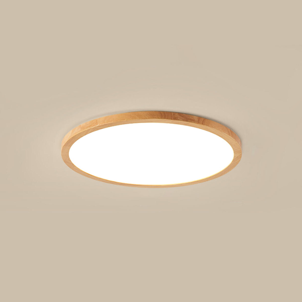 Bedroom Minimalist Slim Round Wood Flush Mount Light Image - 7