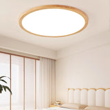 Bedroom Minimalist Slim Round Wood Flush Mount Light Image - 8