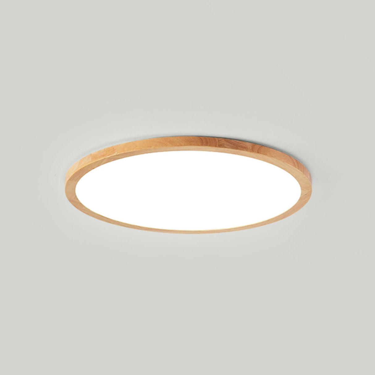 Bedroom Minimalist Slim Round Wood Flush Mount Light Image - 9