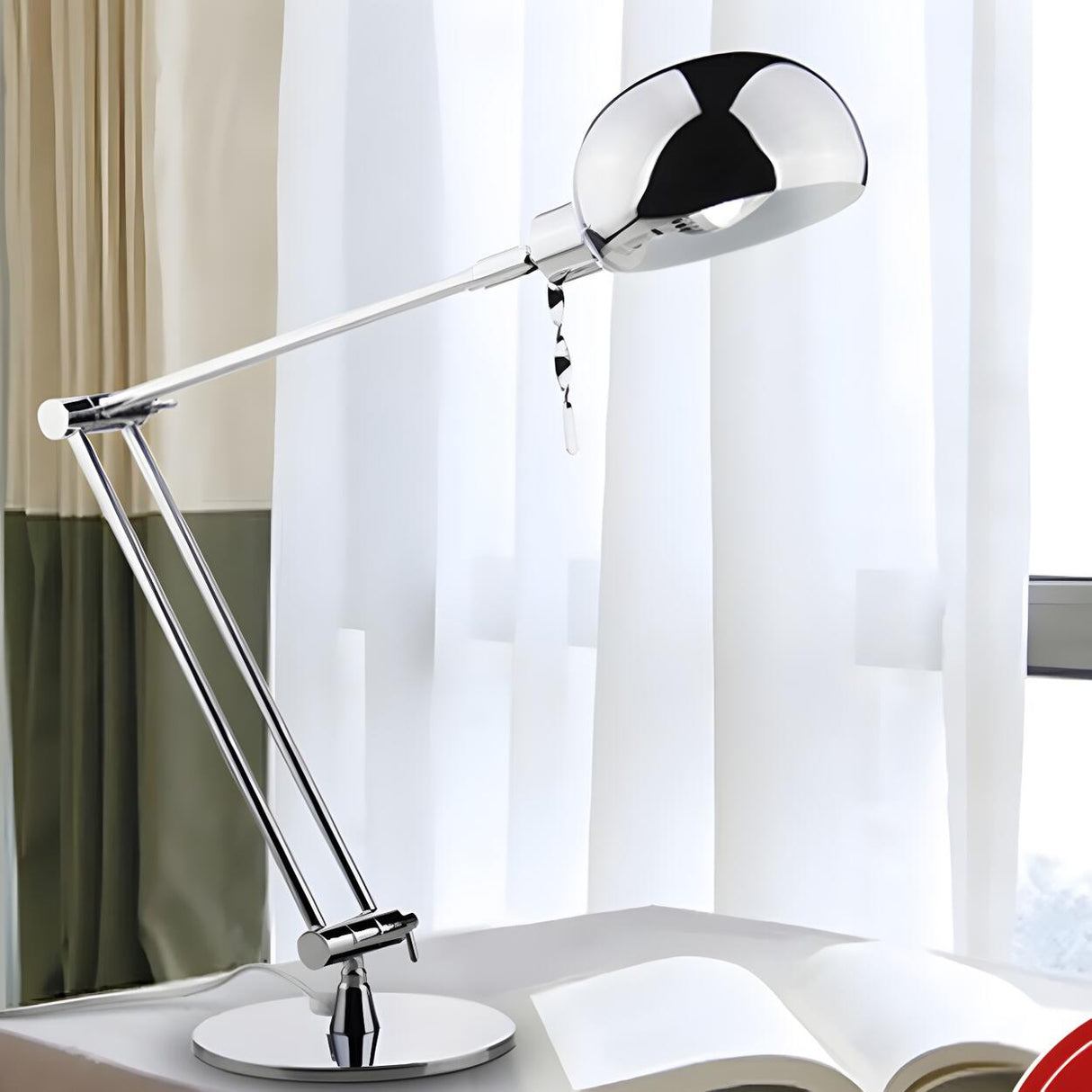 Bedroom Minimalist Sliver Adjustable Metal Table Lamp Image - 3