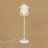 Bedroom Minimalist White Barrel Shade Metal Desk Lamp Image - 2