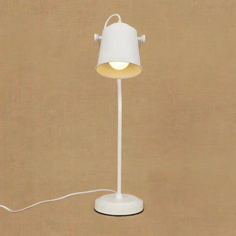 Bedroom Minimalist White Barrel Shade Metal Desk Lamp Image - 2