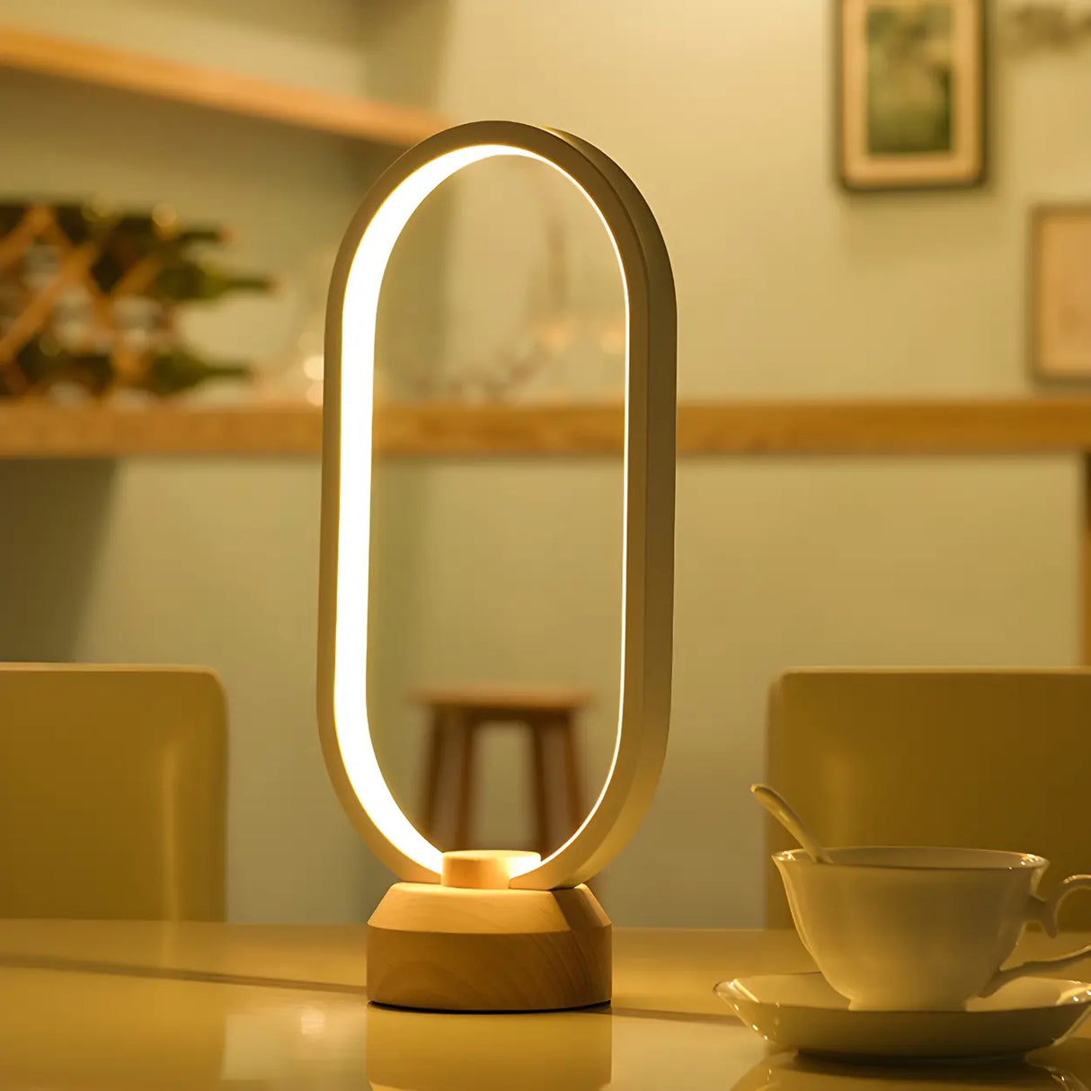 Bedroom Minimalist White Oval LED Decor Table Lamp Image - 3