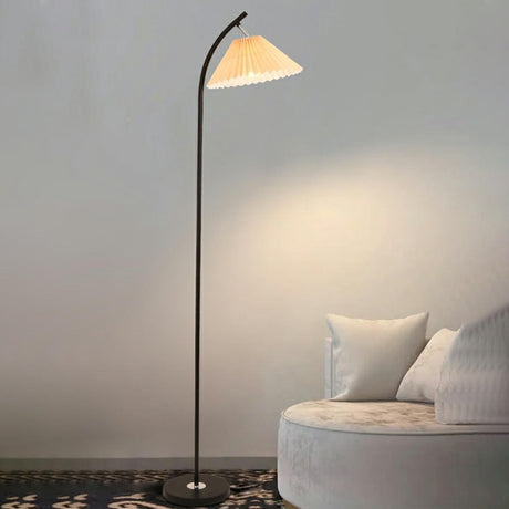 Bedroom Minimalist White Pleated Shade Floor Lamp Image - 2