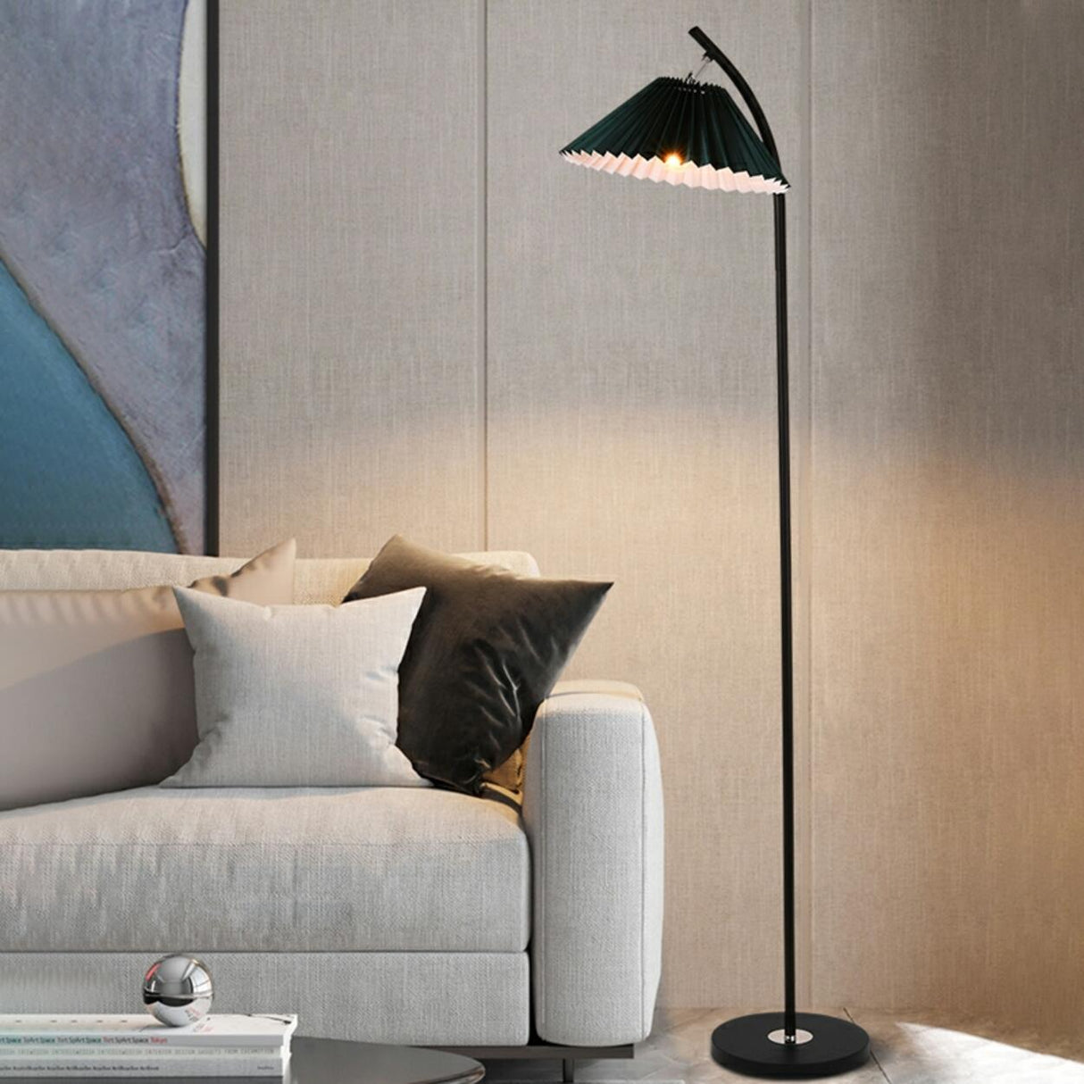 Bedroom Minimalist White Pleated Shade Floor Lamp Image - 3