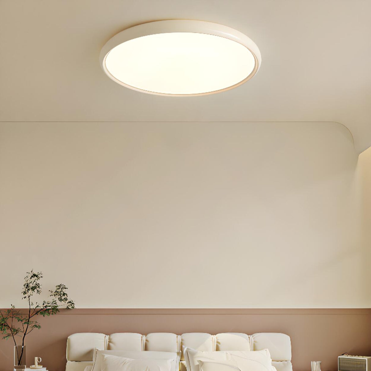 Bedroom Minimalist White Round LED Flush Mount Light Image - 3