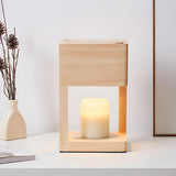 Bedroom Minimalist Wooden Rectangle Candle Table Lamp Image - 3